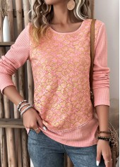 Layered Dusty Pink Long Sleeve Round Neck T Shirt