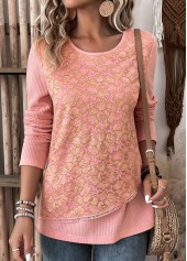 Layered Dusty Pink Long Sleeve Round Neck T Shirt