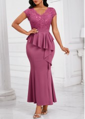 Mermaid Dark Reddish Purple Short Sleeve Maxi Bodycon Dress