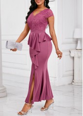 Mermaid Dark Reddish Purple Short Sleeve Maxi Bodycon Dress