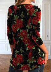 Christmas Print Velvet Black Long Sleeve T Shirt