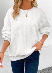 Patchwork White Long Sleeve Round Neck Sweatshirt