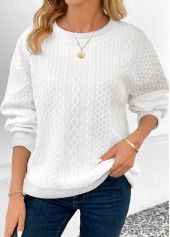 Patchwork White Long Sleeve Round Neck Sweatshirt
