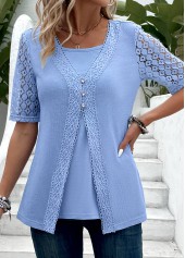 Fake 2in1 Dusty Blue Short Sleeve T Shirt