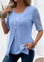 Fake 2in1 Dusty Blue Short Sleeve T Shirt