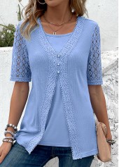 Fake 2in1 Dusty Blue Short Sleeve T Shirt