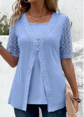 Fake 2in1 Dusty Blue Short Sleeve T Shirt