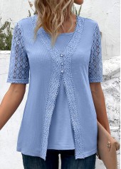 Fake 2in1 Dusty Blue Short Sleeve T Shirt