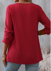 Patchwork Red Long Sleeve Round Neck Blouse