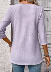 Striped Light Purple 3/4 Sleeve Fake Two Piece Twinset