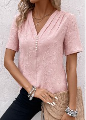 Pearl Pink Short Sleeve V Neck Blouse