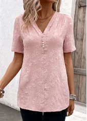 Pearl Pink Short Sleeve V Neck Blouse