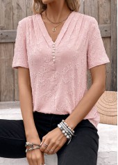 Pearl Pink Short Sleeve V Neck Blouse