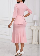 Fake 2in1 Pink 3/4 Sleeve Square Neck Bodycon Dress
