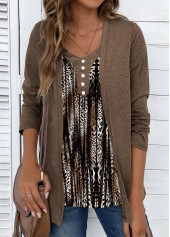 Leopard Fake 2in1 Dark Coffee Long Sleeve T Shirt