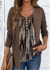 Leopard Fake 2in1 Dark Coffee Long Sleeve T Shirt