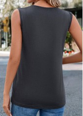 Button Dark Grey Sleeveless Square Neck Tank Top