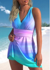 High Waisted Ombre Criss Cross Swimdress and Shorts