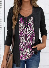 Wave Pattern Print Long Sleeve Fake Two Piece Twinset