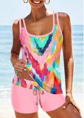 Mid Waisted Geometric Print Criss Cross Tankini Set