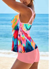 Mid Waisted Geometric Print Criss Cross Tankini Set