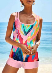 Mid Waisted Geometric Print Criss Cross Tankini Set