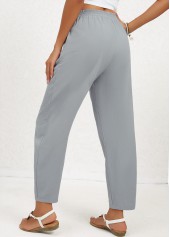 Pocket Grey Regular Elastic Waist High Waisted Pants
