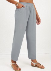 Pocket Grey Regular Elastic Waist High Waisted Pants