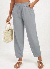 Pocket Grey Regular Elastic Waist High Waisted Pants