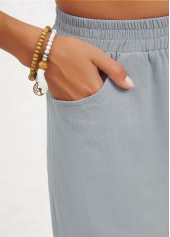 Pocket Grey Regular Elastic Waist High Waisted Pants