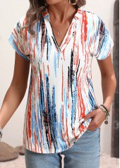 Graffiti Print Split Multi Color Short Sleeve Blouse