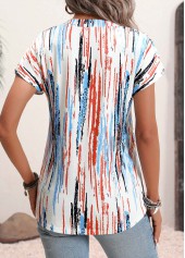 Graffiti Print Split Multi Color Short Sleeve Blouse