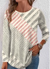 Plus Size Beige Patchwork Geometric Print T Shirt