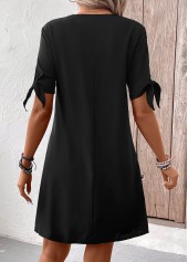 Black Short Patchwork V Neck Shift Dress