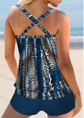 Mid Waisted Leopard Patchwork Peacock Blue Tankini Set