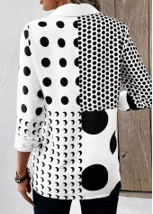 Polka Dot Button White Long Sleeve Shirt Collar Blouse