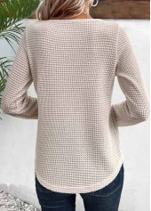 Lace Beige Long Sleeve Round Neck T Shirt