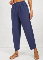 Pocket Navy Regular Elastic Waist Mid Waisted Pants