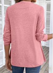 Fake 2in1 Pink Long Sleeve V Neck Blouse