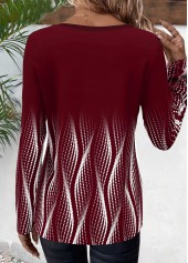 Ombre Button Deep Red Long Sleeve T Shirt