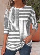 Striped Light Grey Marl Long Sleeve T Shirt