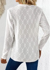 Button White Long Sleeve Round Neck T Shirt