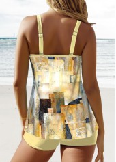 Geometric Print Patchwork Light Yellow Tankini Set