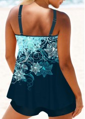 Floral Print Peacock Blue Tankini Set