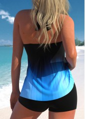 Ombre Bowknot Blue V Neck Tankini Top-No Bottom