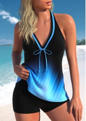 Ombre Bowknot Blue V Neck Tankini Top-No Bottom
