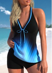 Ombre Bowknot Blue V Neck Tankini Top-No Bottom