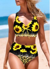 Floral Print Bowknot Yellow Bikini Set