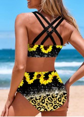 Floral Print Bowknot Yellow Bikini Set