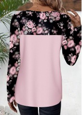 Ditsy Floral Print Patchwork Pink Long Sleeve T Shirt